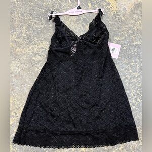 Bed of Roses L Womens Lingerie Black Lace Babydoll Chemise NWT